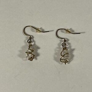 Gold with Clear Gemstones Dangle Earrings